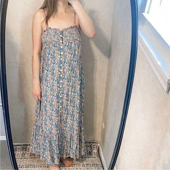 Free People Molly Jo Midi Dress Blue Floral - Picture 10 of 10